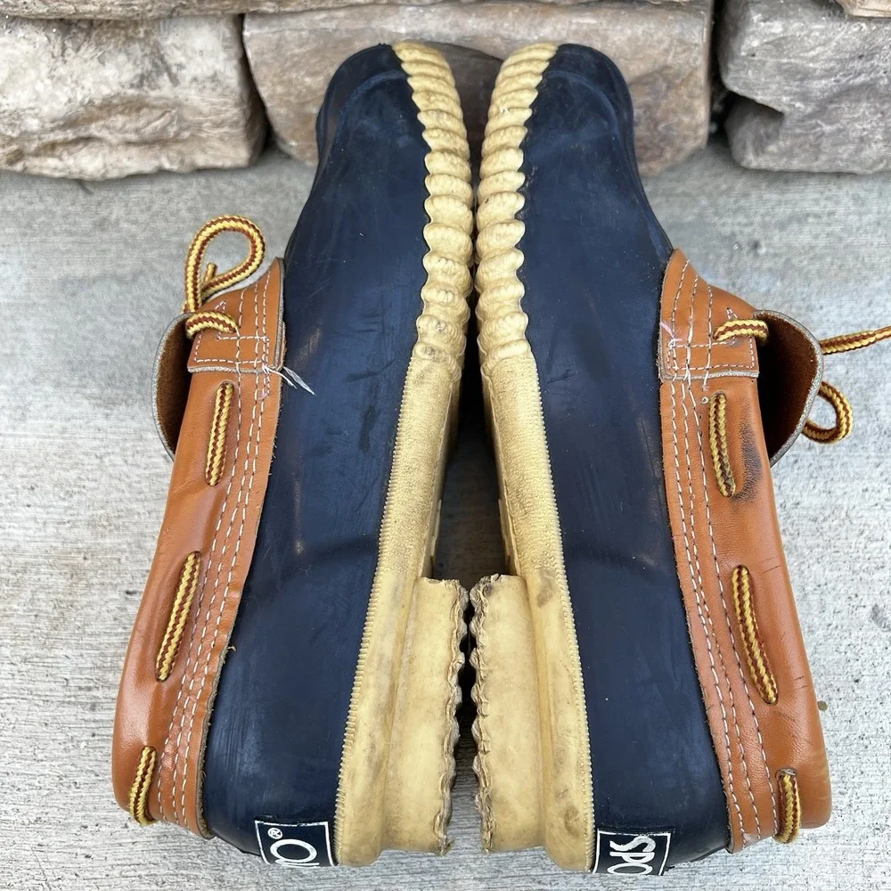 L.L. Bean Bean Shoes Men Size 8 Blue Brown Waterproof Duck Rain USA Vintage Boot